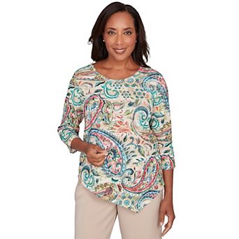 Petite Alfred Dunner Classic Paisley Print Pullover Knit Top