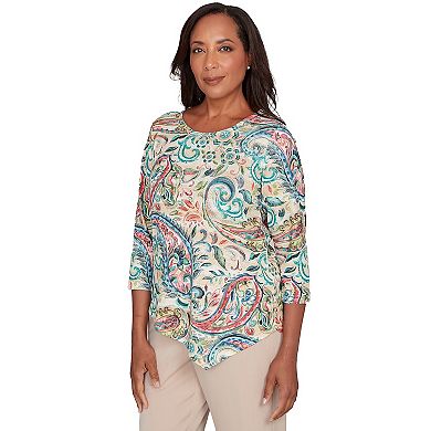 Petite Alfred Dunner Classic Paisley Print Pullover Knit Top