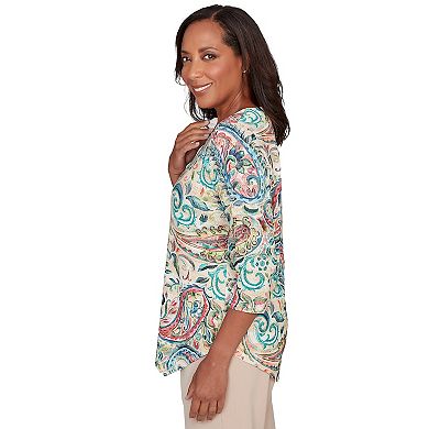 Petite Alfred Dunner Classic Paisley Print Pullover Knit Top