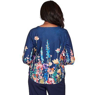 Petite Alfred Dunner Vertical Floral Border Knit Top