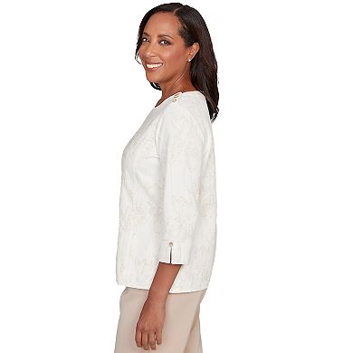Petite Alfred Dunner Raised Texture Floral Design Knit Top