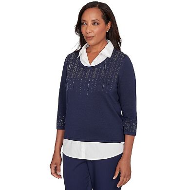 Petite Alfred Dunner Metallic Studded Textured Two in One Sweater
