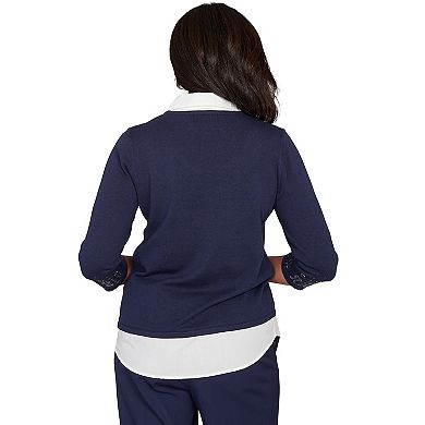 Petite Alfred Dunner Metallic Studded Textured Two in One Sweater