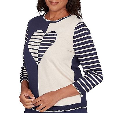Petite Alfred Dunner Heart Motif Detail Striped Sweater