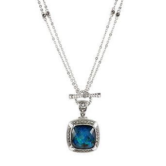 Lavish by TJM Lab Created Gemstone & Marcasite Pendant Necklace with 18 in Chain