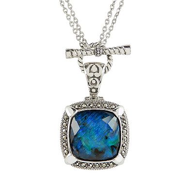 Lavish by TJM Lab Created Gemstone & Marcasite Pendant Necklace with 18-in. Chain