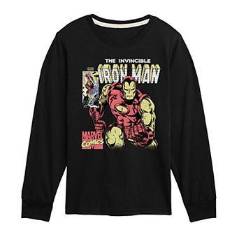 Boys 8-20 Iron Man Comic Cover Distressed Long Sleeve Graphic Tee