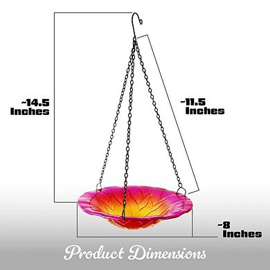 G128 Hanging Glass Pink Flower Bird Bath Bird Feeder 8 In for Garden Decoration