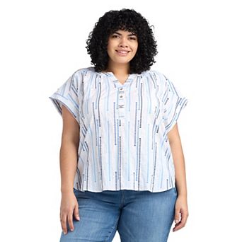 Plus Size AB Studio Short Sleeve Pucker Elastic Hem Top