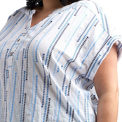 Plus Size AB Studio Short Sleeve Pucker Elastic Hem Top