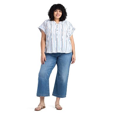 Plus Size AB Studio Short Sleeve Pucker Elastic Hem Top