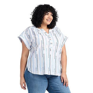 Plus Size AB Studio Short Sleeve Pucker Elastic Hem Top