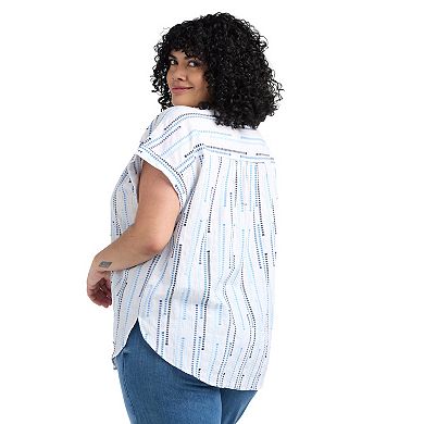 Plus Size AB Studio Short Sleeve Pucker Elastic Hem Top
