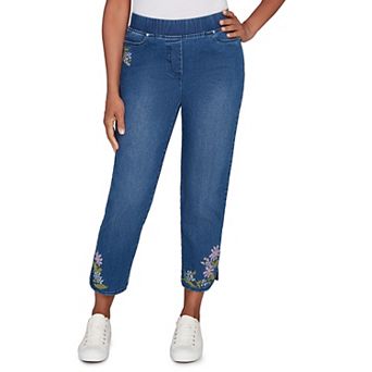 Petite Alfred Dunner Cross Stitch Flower Embroidery Ankle Pants