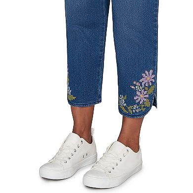 Petite Alfred Dunner Cross Stitch Flower Embroidery Ankle Pants