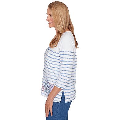Petite Alfred Dunner Applique Flower Tie Dye Stripe Knit Top