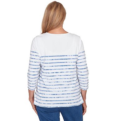 Petite Alfred Dunner Applique Flower Tie Dye Stripe Knit Top