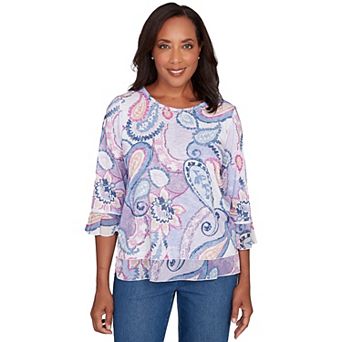 Petite Alfred Dunner Paisley Print Layered Hem Knit Top