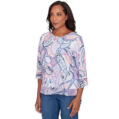 Petite Alfred Dunner Paisley Print Layered Hem Knit Top