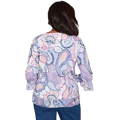 Petite Alfred Dunner Paisley Print Layered Hem Knit Top