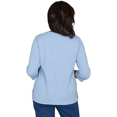 Petite Alfred Dunner Cross Stitched Floral V-Neck Top