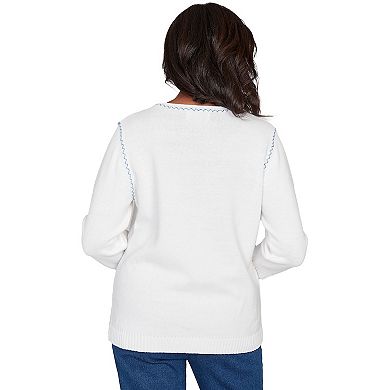 Petite Alfred Dunner Quilted Denim Applique Flower Sweater