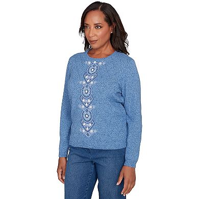 Petite Alfred Dunner Center Embroidery Accent Sweater