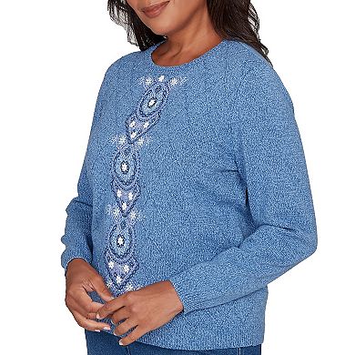 Petite Alfred Dunner Center Embroidery Accent Sweater
