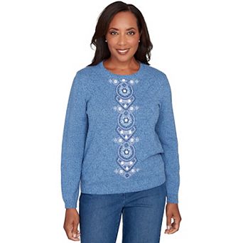 Petite Alfred Dunner Center Embroidery Accent Sweater