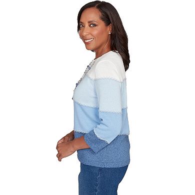 Petite Alfred Dunner Ombre Stripe Sweater with Necklace