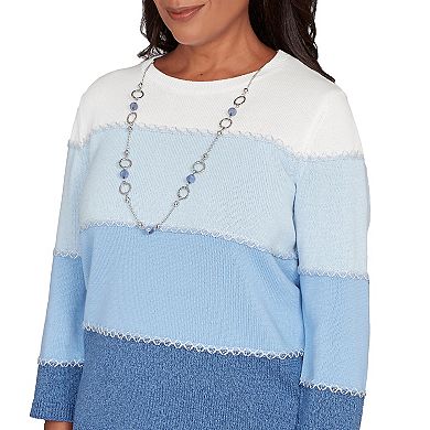 Petite Alfred Dunner Ombre Stripe Sweater with Necklace
