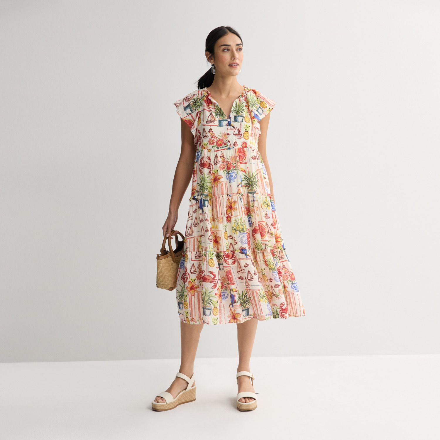 Женские платья London Times Flutter Sleeve Tiered Midi Dress