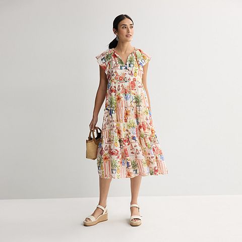 Женские платья London Women's London Times Flutter Sleeve Tiered Midi Dress