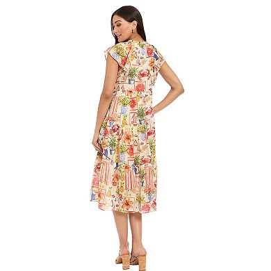 Women's London Times Flutter Sleeve Tiered Midi Dress