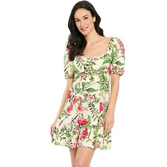 Women's London Times Puff Sleeve Squareneck Smocked Back Mini Dress