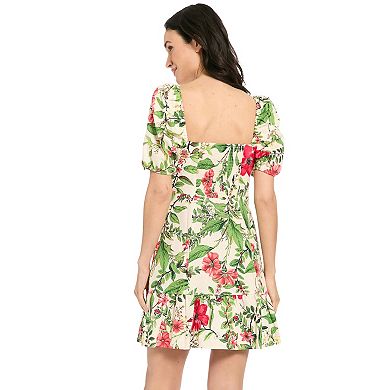 Women's London Times Puff Sleeve Squareneck Smocked Back Mini Dress