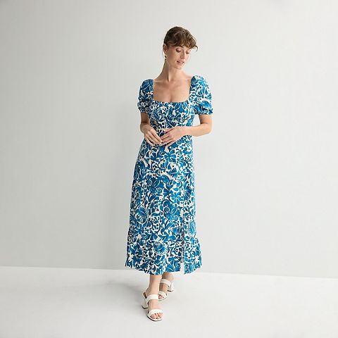 Женские платья London Women's London Times Puff Sleeve Ruched Empire Smocked Back Midi Dress