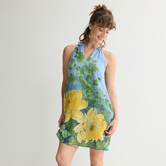 Women's London Times Halter Neck Cutout A-Line Dress