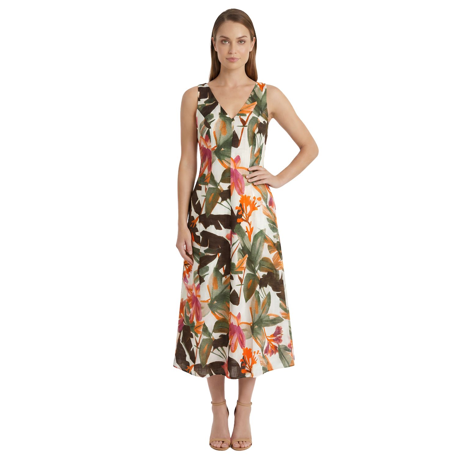Женские платья London Times Sleeveless Midi Dress with Tucks at Waist