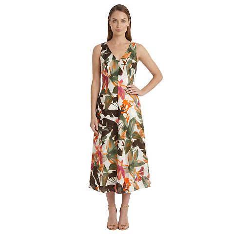 Женские платья London Women's London Times Sleeveless Midi Dress with Tucks at Waist