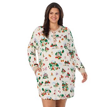 Plus Size Cuddl Duds® Long Sleeve Cozy Henley Sleepshirt