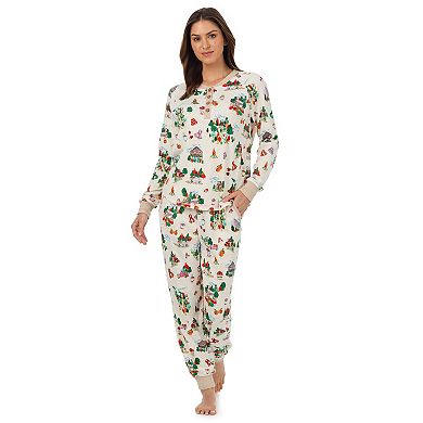 Women's Petite Cuddl Duds® Long Sleeve Cozy Pajama Top & Pajama Joggers Set