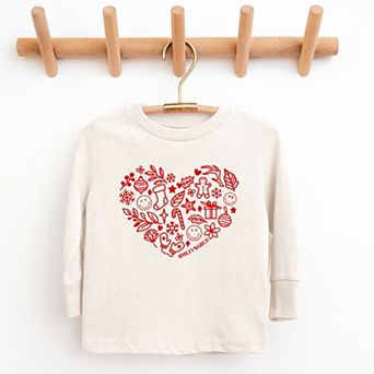 SmileyWorld Christmas Outline Heart - Youth Long Sleeve Graphic T-Shirt