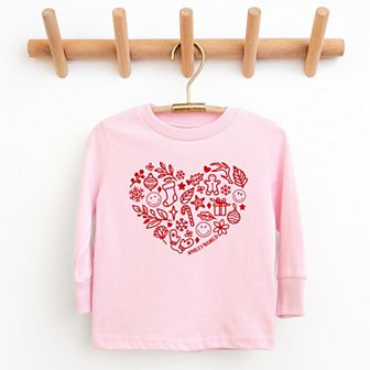 SmileyWorld Christmas Outline Heart - Youth Long Sleeve Graphic T-Shirt