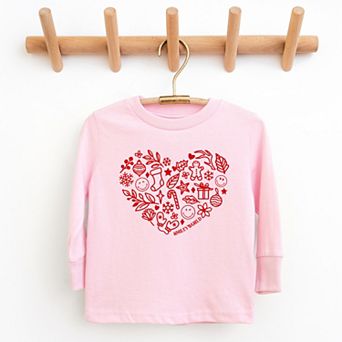 SmileyWorld Christmas Outline Heart - Youth Long Sleeve Graphic T-Shirt