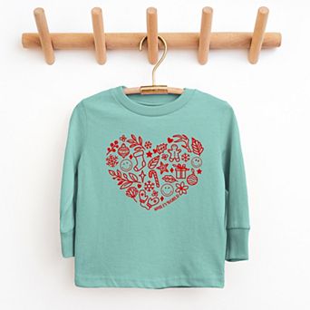 SmileyWorld Christmas Outline Heart - Youth Long Sleeve Graphic T-Shirt
