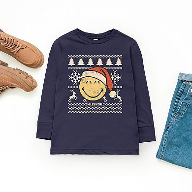 SmileyWorld Ugly Christmas Sweater Distressed - Youth Long Sleeve Graphic T-Shirt