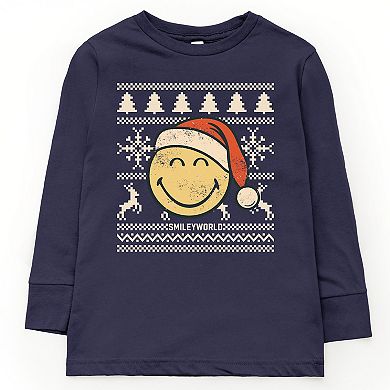 SmileyWorld Ugly Christmas Sweater Distressed - Youth Long Sleeve Graphic T-Shirt
