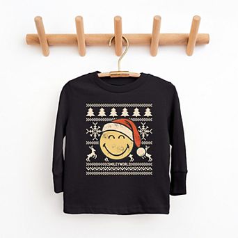 SmileyWorld Ugly Christmas Sweater Distressed - Youth Long Sleeve Graphic T-Shirt