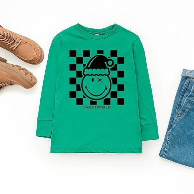 SmileyWorld Checkered Christmas Wink - Youth Long Sleeve Graphic T-Shirt
